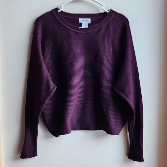 Carmen Marc Valvo Deep Purple Scoop Neck Ribbed Cropped Sweater Size XL - Picture 6 of 13